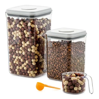 Deiss LUX Airtight Food Storage Containers with Lids - Pop Canisters Set for Pantry Organization, BPA-Free Stackable Kitchen Storage for Flour, Sugar, Cereal, Coffee | 2.1Qt, 0.95Q