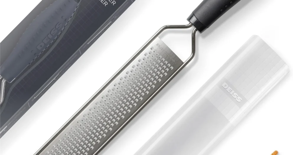 Deiss LUX Fine Grater & Lemon Zester, Parmesan Cheese Grater Handheld - Spices, Citrus Fruits, Hard Cheeses, Garlic, Chocolate, Nuts, Ginger, Vegetable Shredder