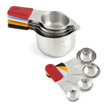 Deiss LUX Stainless Steel Measuring Cups and Spoons Set - Magnetic Measuring Spoons Set, 8-Piece Metal Measuring Cups, 4 Dry Measuring Cups, 4 Spoons, Color-Coded Handles, Dishwash