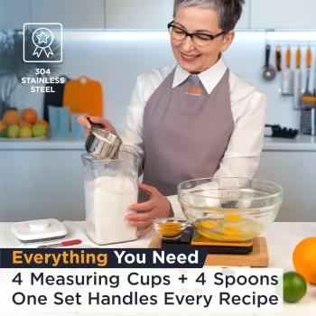 Deiss LUX Stainless Steel Measuring Cups and Spoons Set - Magnetic Measuring Spoons Set, 8-Piece Metal Measuring Cups, 4 Dry Measuring Cups, 4 Spoons, Color-Coded Handles, Dishwash