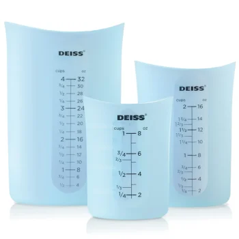 Deiss PRO 3 Piece Silicone Measuring Cup Set - Versatile & Durable, Easy-Pour Spout, Non-Stick for Easy Clean, Heat-Resistant - Squeeze & Pour Liquid Measuring Cups - Ideal for Bak