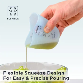 Deiss PRO 3 Piece Silicone Measuring Cup Set - Versatile & Durable, Easy-Pour Spout, Non-Stick for Easy Clean, Heat-Resistant - Squeeze & Pour Liquid Measuring Cups - Ideal for Bak