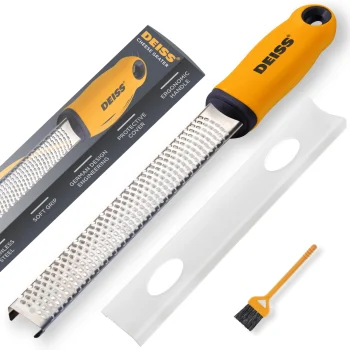 Deiss PRO Citrus Zester & Cheese Grater - Parmesan Cheese Lemon, Ginger, Garlic, Nutmeg, Chocolate, Vegetables, Fruits - Razor-Sharp Stainless Steel Blade, Wide, Dishwasher Safe (O