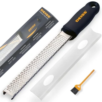 Deiss PRO Citrus Zester & Cheese Grater - Parmesan Cheese Lemon, Ginger, Garlic, Nutmeg, Chocolate, Vegetables, Fruits - Razor-Sharp Stainless Steel Blade, Wide, Dishwasher Safe (B