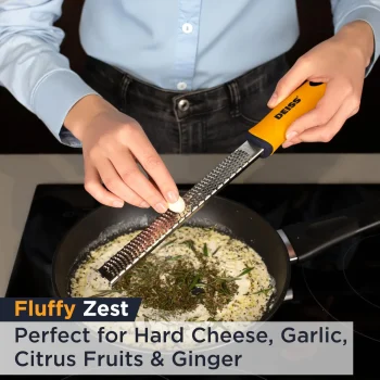 Deiss PRO Citrus Zester & Cheese Grater - Parmesan Cheese Lemon, Ginger, Garlic, Nutmeg, Chocolate, Vegetables, Fruits - Razor-Sharp Stainless Steel Blade, Wide, Dishwasher Safe (O