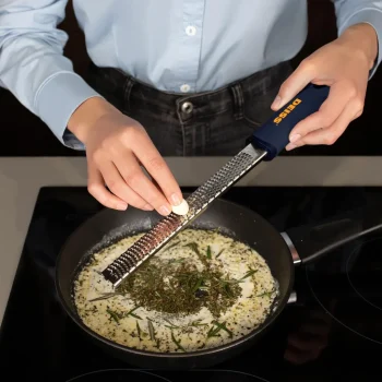 Deiss PRO Citrus Zester & Cheese Grater - Parmesan Cheese Lemon, Ginger, Garlic, Nutmeg, Chocolate, Vegetables, Fruits - Razor-Sharp Stainless Steel Blade, Wide, Dishwasher Safe (B