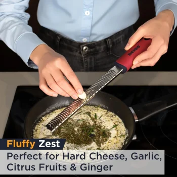 Deiss PRO Citrus Zester & Cheese Grater - Parmesan Cheese Lemon, Ginger, Garlic, Nutmeg, Chocolate, Vegetables, Fruits - Razor-Sharp Stainless Steel Blade, Wide, Dishwasher Safe —