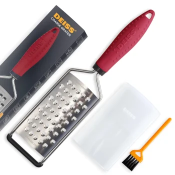 Deiss PRO Coarse Grater & Hand Held Cheese Grater - Sharp Stainless Steel Blades, Non-Slip Handle, Small Cheese Grater for Kitchen, Shredder, Dishwasher Safe