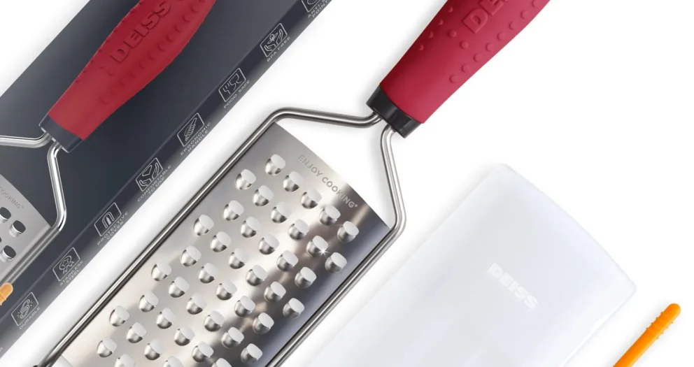 Deiss PRO Coarse Grater & Hand Held Cheese Grater - Sharp Stainless Steel Blades, Non-Slip Handle, Small Cheese Grater for Kitchen, Shredder, Dishwasher Safe