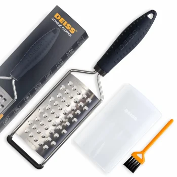 Deiss PRO Coarse Grater & Hand Held Cheese Grater - Sharp Stainless Steel Blades, Non-Slip Handle, Small Cheese Grater for Kitchen, Shredder, Dishwasher Safe