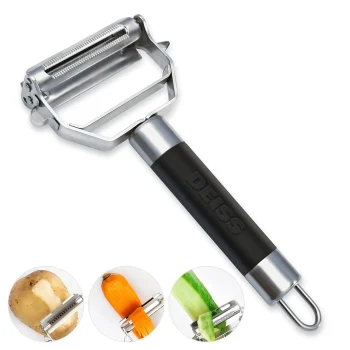 Deiss PRO Dual Julienne Peeler & Vegetable Peeler - Non-slip Handle - Apple Peeler & Potato Peeler, Orange Peeler, Zoodles Maker - Y Peeler, Veggie Peeler for Making Delicious Vegg