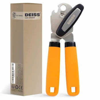 Deiss PRO Hand Held Can Opener – Smooth Edge Can Opener Manual & Bottle Opener, Heavy Duty Stainless Steel Can Openers, Effortless Turn Knob, Sharp Blade for Easy Cutting, Non-Slip