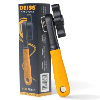 Deiss Pro Heavy Duty Can Opener Manual Smooth Edge, Handheld Can Opener With Soft Touch Handle, Rust Proof Safety Can Opener Oversized Handheld Easy Turn Knob, Best Large Lid Opene