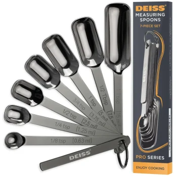 Deiss PRO Heavy Duty Stainless Steel Measuring Spoons for Cooking Spices Dry or Liquid Ingredients Fits in Spice Jar Adjustable Measuring Spoon Set of 7 Measuring with Leveler Meas