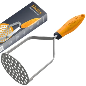 Deiss PRO Heavy Duty Stainless Steel Potato Masher with Non-Slip Rubber Handle High-Quality Hand Held Potato Masher for Struggle-Free Mashing Dishwasher Safe Vegetable and Fruit Ma