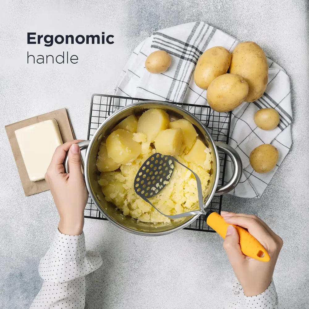 Deiss PRO Heavy Duty Stainless Steel Potato Masher with Non-Slip Rubber Handle High-Quality Hand Held Potato Masher for Struggle-Free Mashing Dishwasher Safe Vegetable and Fruit Ma