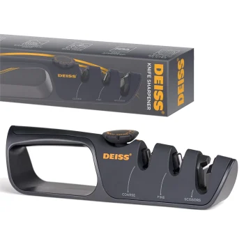 Deiss PRO Knife Sharpener With Adjustable Angle Knob - Handheld Manual Knife Sharpeners for Kitchen Knives, Scissors Sharpener , Pocket Knife Sharpener - Repair, Restore, Polish Bl
