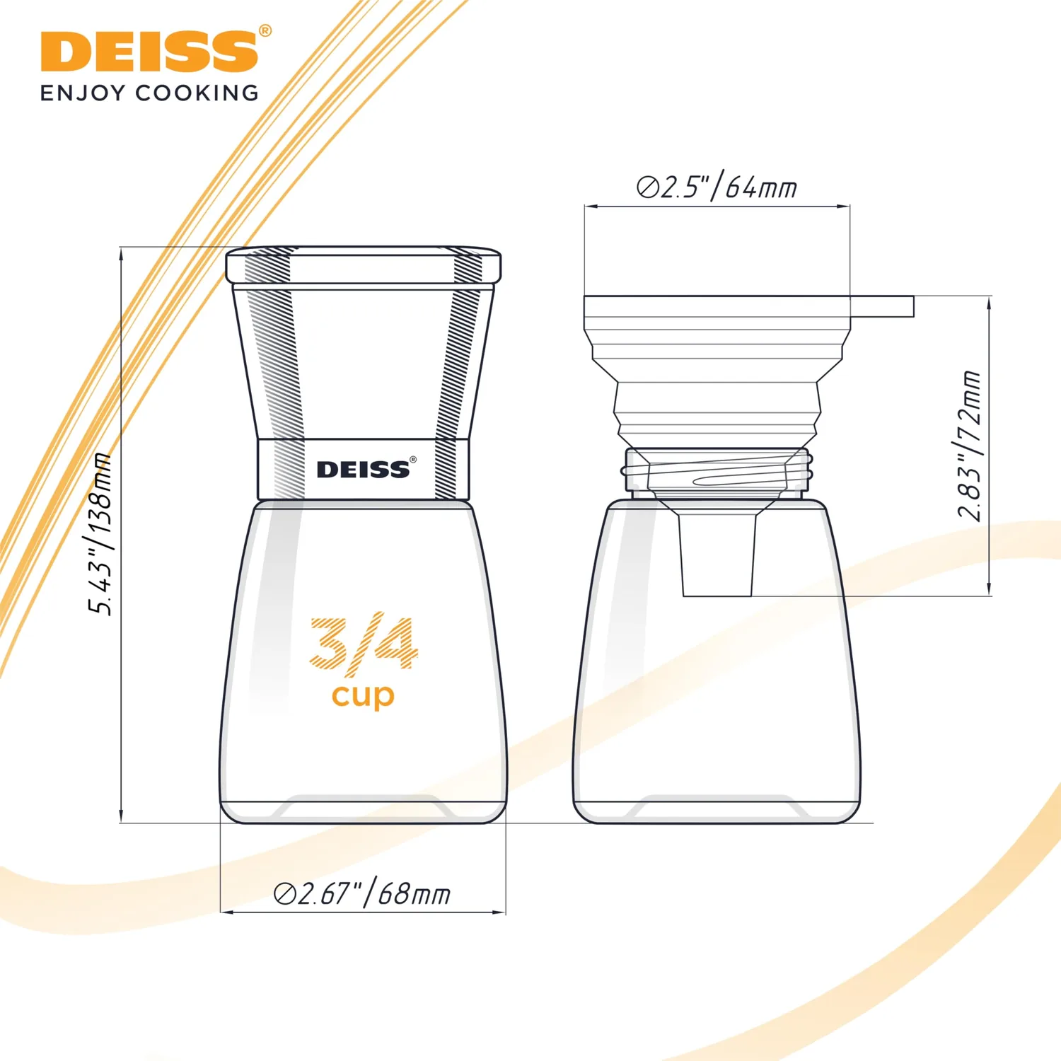 Deiss PRO Salt and Pepper Mill Set with funnel - Salt Grinder and Pepper Grinder with Adjustable Ceramic Rotor - Stainless Steel Salt and Pepper Set, Black Pepper, Sea & Himalayan