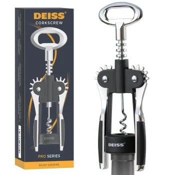 Deiss PRO Wing Corkscrew Wine Opener - 2 in 1 Wine Corkscrew and Beer Opener - The Easiest Way to Open Wine Bottle Corks - Reliable and Sturdy Wine Opener - Wine Bottle Opener