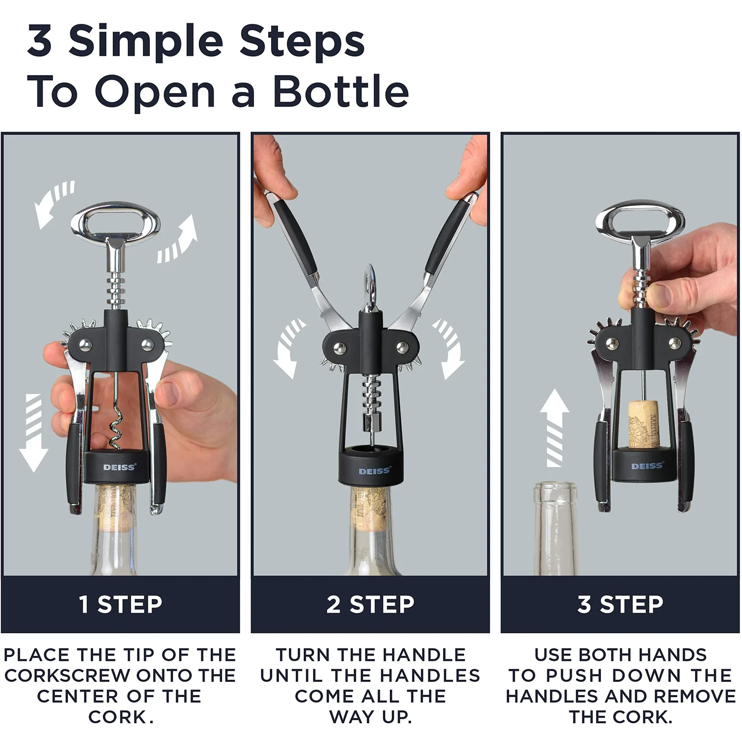 Deiss PRO Wing Corkscrew Wine Opener - 2 in 1 Wine Corkscrew and Beer Opener - The Easiest Way to Open Wine Bottle Corks - Reliable and Sturdy Wine Opener - Wine Bottle Opener — vi