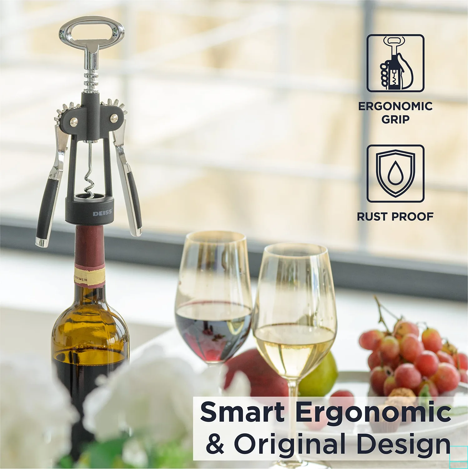Deiss PRO Wing Corkscrew Wine Opener - 2 in 1 Wine Corkscrew and Beer Opener - The Easiest Way to Open Wine Bottle Corks - Reliable and Sturdy Wine Opener - Wine Bottle Opener — vi